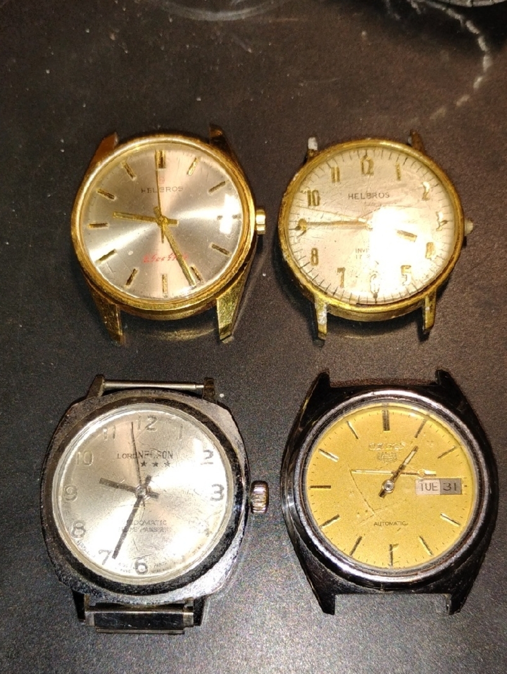 (1) Seiko 5, (1) Lord NELSON, and (2) Helbros Vintage Project Watches